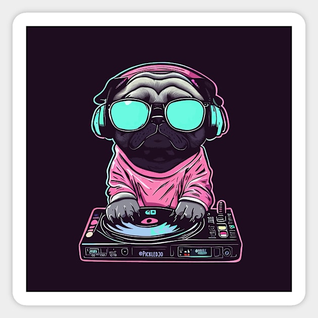 Pug DJ Dark Sticker by Pickledjo